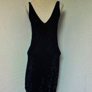 ZARA Little Black Knit Sleeveless beaded Dress size Medium (376)